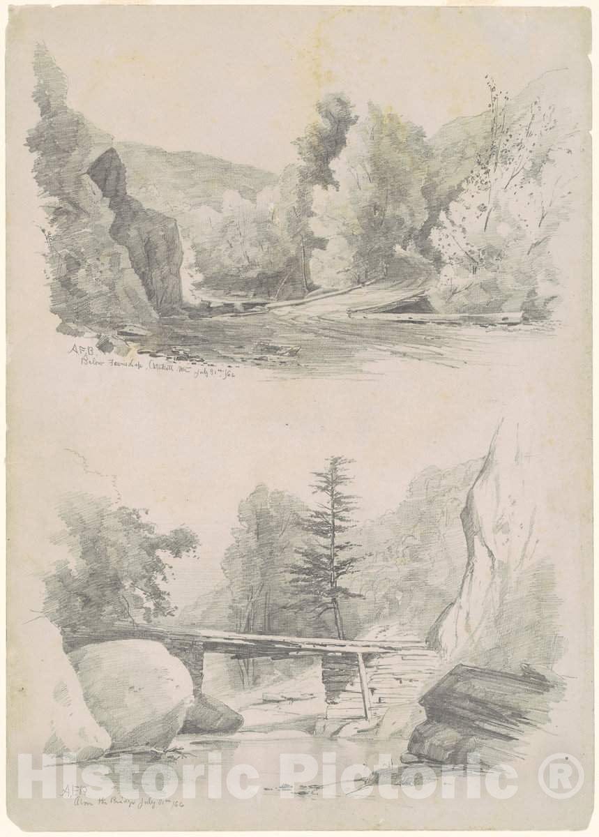 Art Print : Andrew Fisher Bunner, Below Fawn's Leap, Catskill Mountains; and Above The Bridge, 1866 - Vintage Wall Art