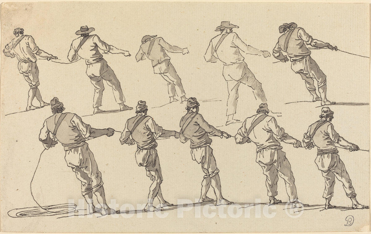 Art Print : Claude-Joseph Vernet, Ten Men Pulling on Ropes - Vintage Wall Art