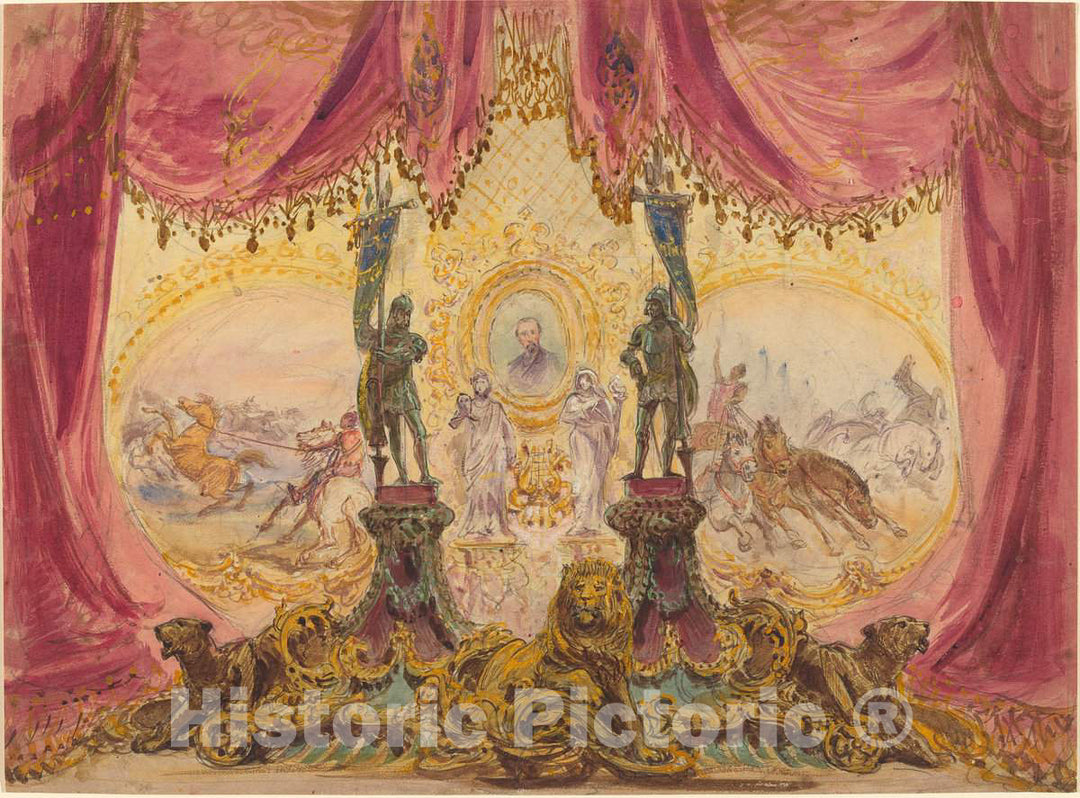 Art Print : Robert Caney, Stage Set with Paintings and Statues - Vintage Wall Art