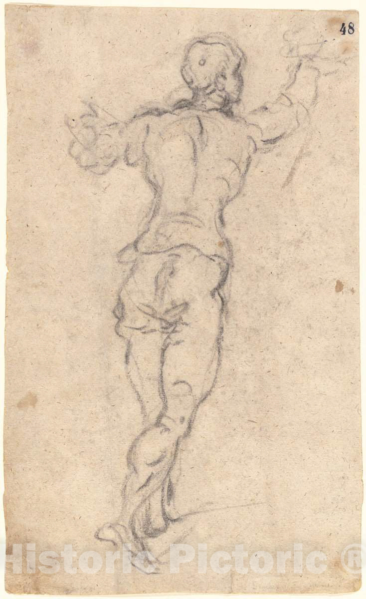 Art Print : Jacopo Tintoretto, A Striding Youth with His Arms Raised, Seen from Behind, c. 1579 - Vintage Wall Art