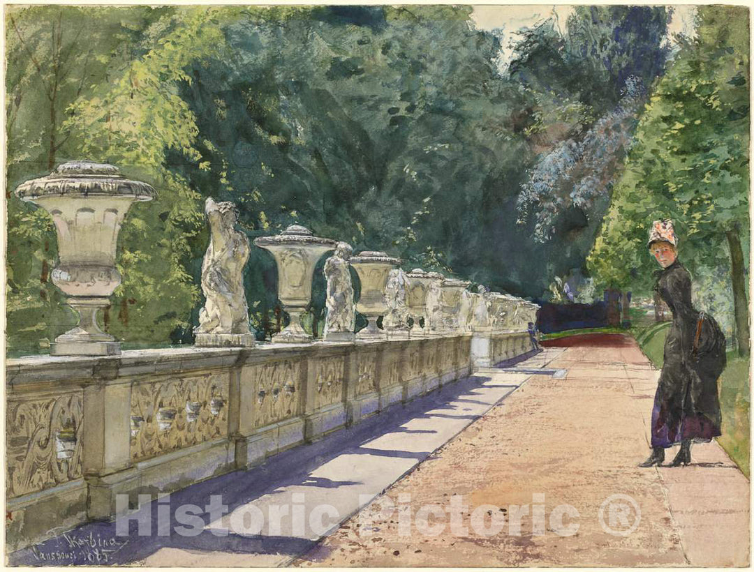 Art Print : Franz Skarbina, A Promenade in The Park at Sanssouci, 1885 - Vintage Wall Art