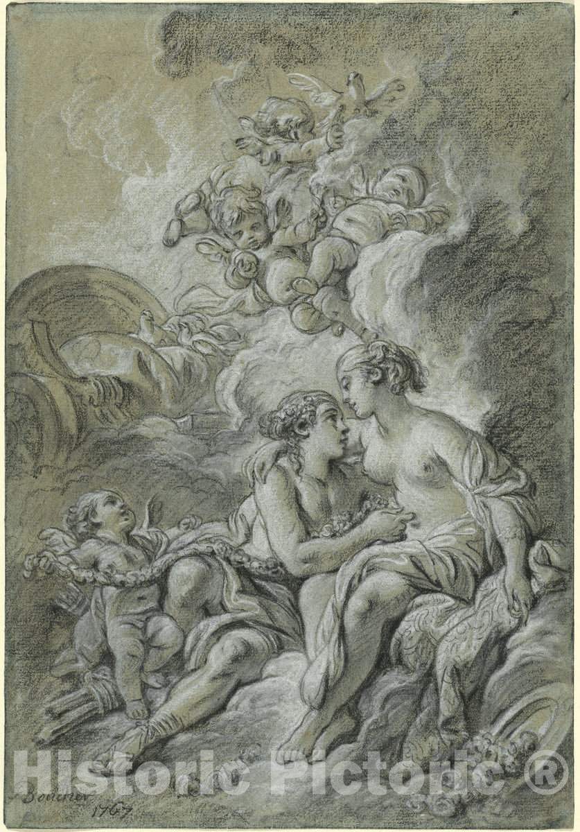 Art Print : FranÃ§ois Boucher, Venus appuyee sur Son Cher Adonis, 1767 - Vintage Wall Art