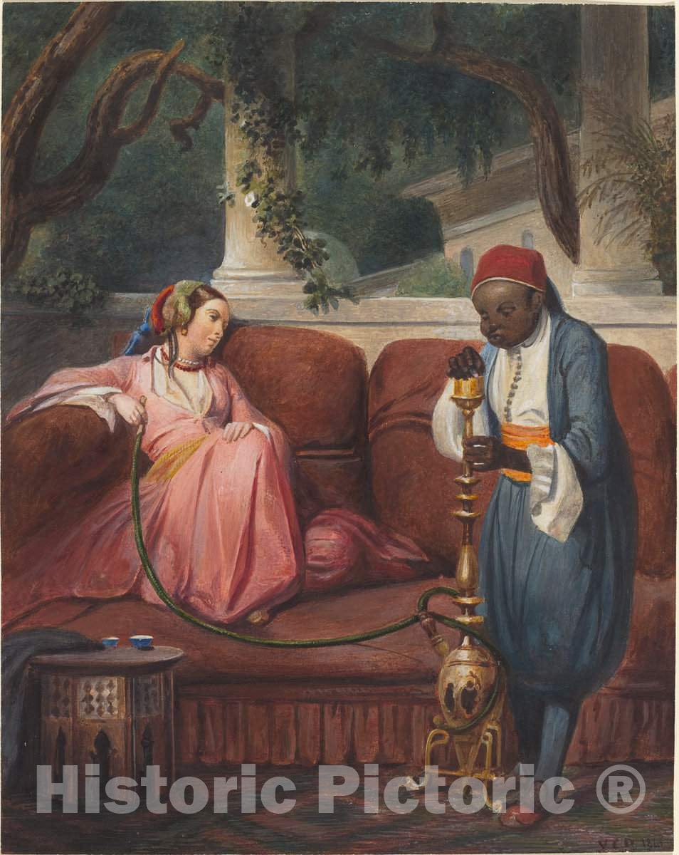 Art Print : Oriental Woman with a Waterpipe, 1845 - Vintage Wall Art