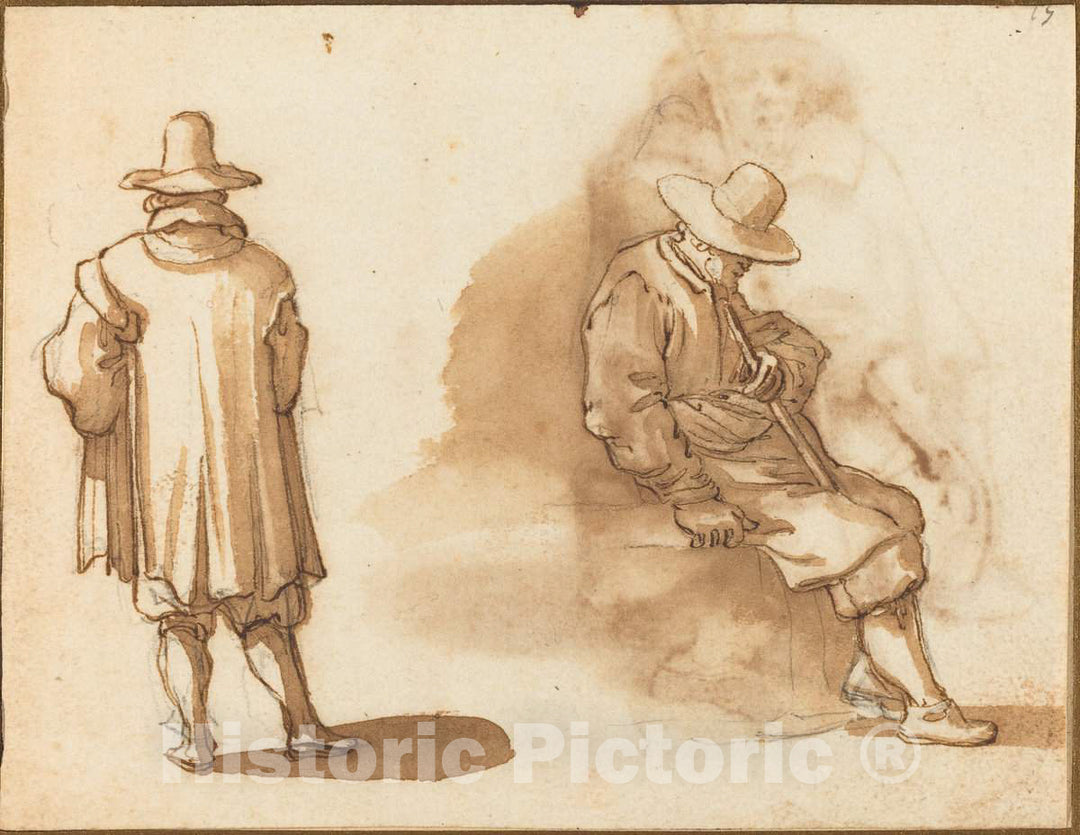 Art Print : Remigio Cantagallina, Two Studies of a Man - Vintage Wall Art