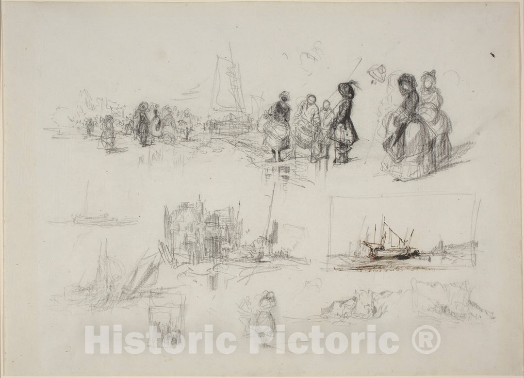 Art Print : EugÃ¨ne Isabey, Seaside Studies, 1830s - Vintage Wall Art