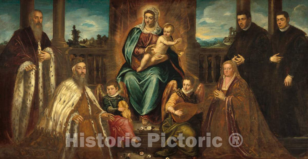 Art Print : Jacopo Tintoretto, Doge Alvise Mocenigo and Family Before The Madonna and Child, 1573 - Vintage Wall Art