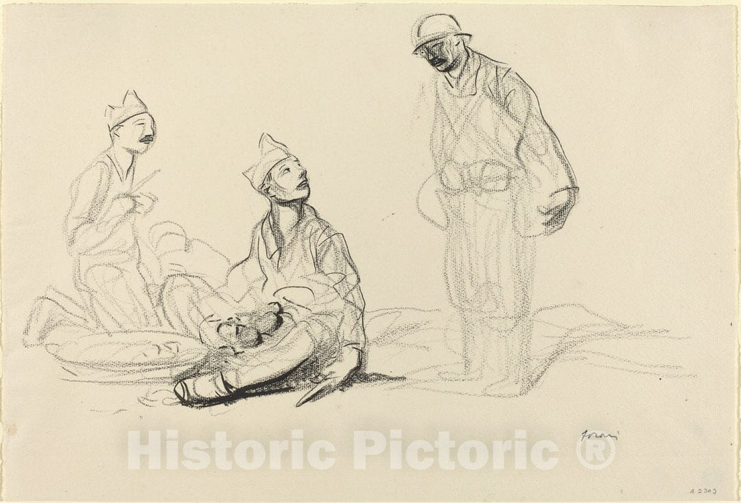 Art Print : Louis Forain, Soldiers Preparing a Meal, c.1917 - Vintage Wall Art