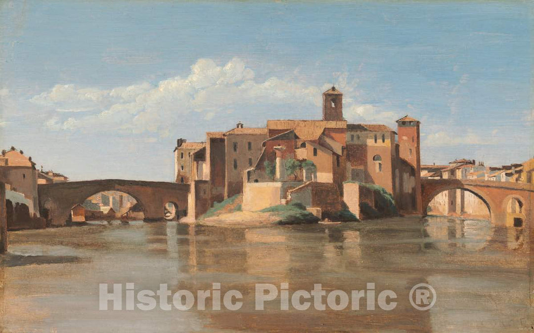 Art Print : Baptiste-Camille Corot, The Island and Bridge of San Bartolomeo, Rome, c.1827 - Vintage Wall Art