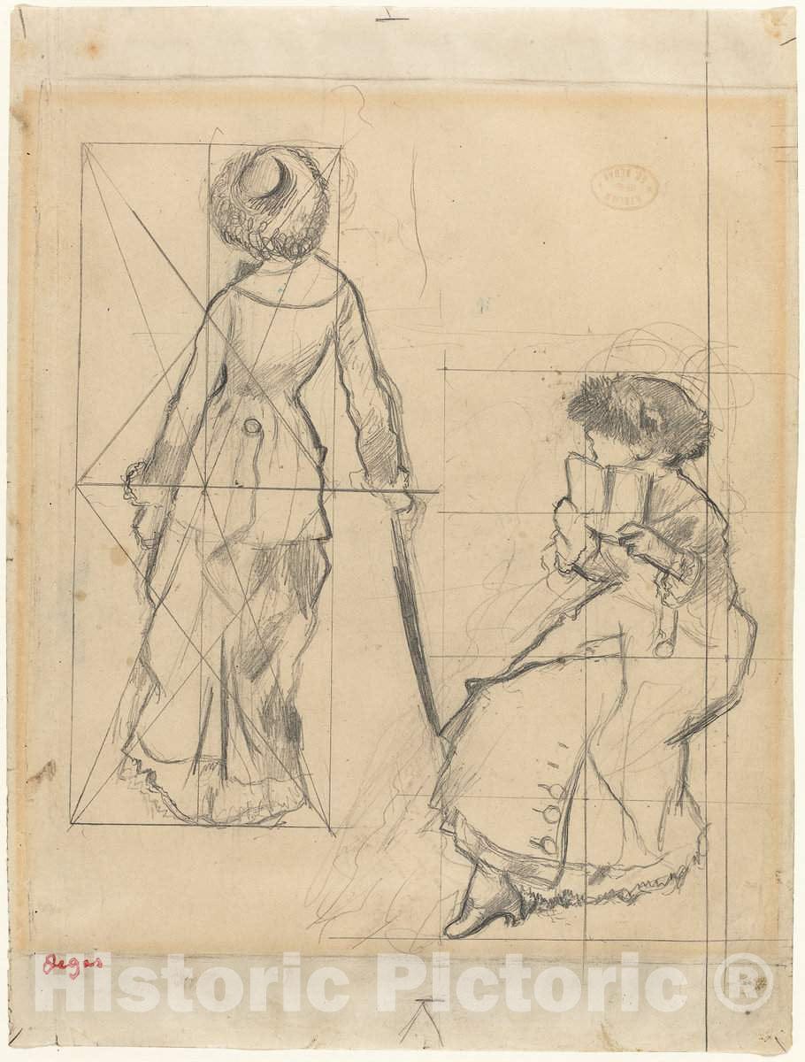 Art Print : Edgar Degas, Study for Mary Cassatt at The Louvre [Recto], c. 1879 - Vintage Wall Art