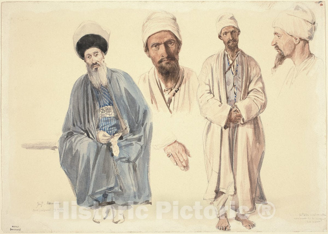 Art Print : Auguste Raffet, an Elderly Jew and a Muslim Tartar in The Crimea, 1837 - Vintage Wall Art