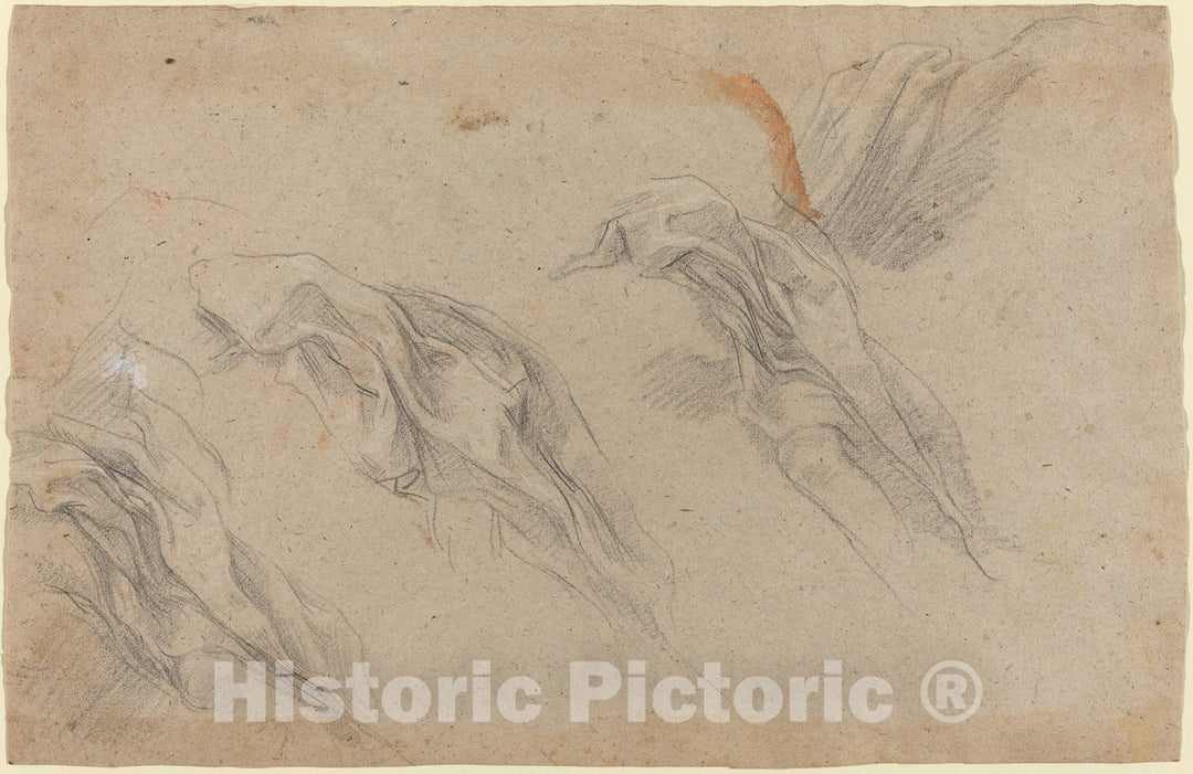 Art Print : Baldassare Franceschini, Drapery Studies [Recto], Late 1650s - Vintage Wall Art