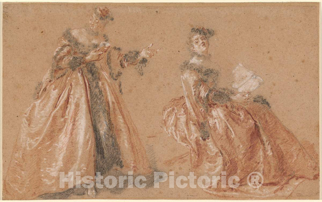 Art Print : Nicolas Lancret, Two Elegant Women in Polish Dress, c. 1723 - Vintage Wall Art