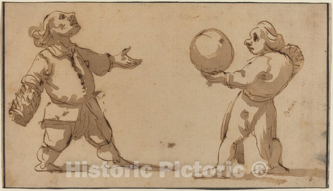 Art Print : Giuseppe Maria Mitelli, A Caricature with Ball Players - Vintage Wall Art