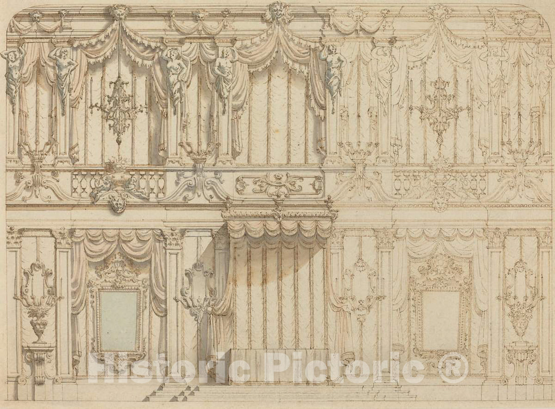 Art Print : Francesco Nicoletti, Design for a State Bedroom, c. 1730 - Vintage Wall Art