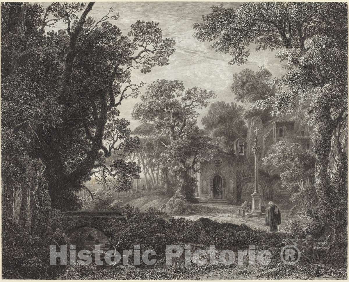 Art Print : Julius Albert Elsasser, A Woodland Chapel at Evening, 1859 - Vintage Wall Art