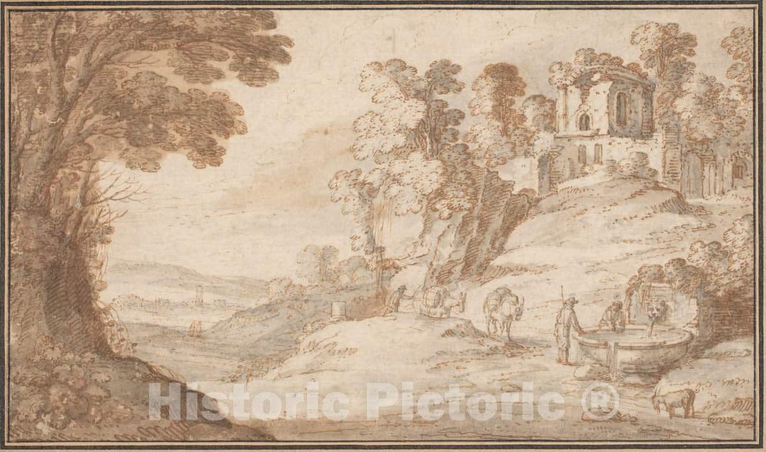 Art Print : Paul Bril, Classical Landscape with a Fountain - Vintage Wall Art