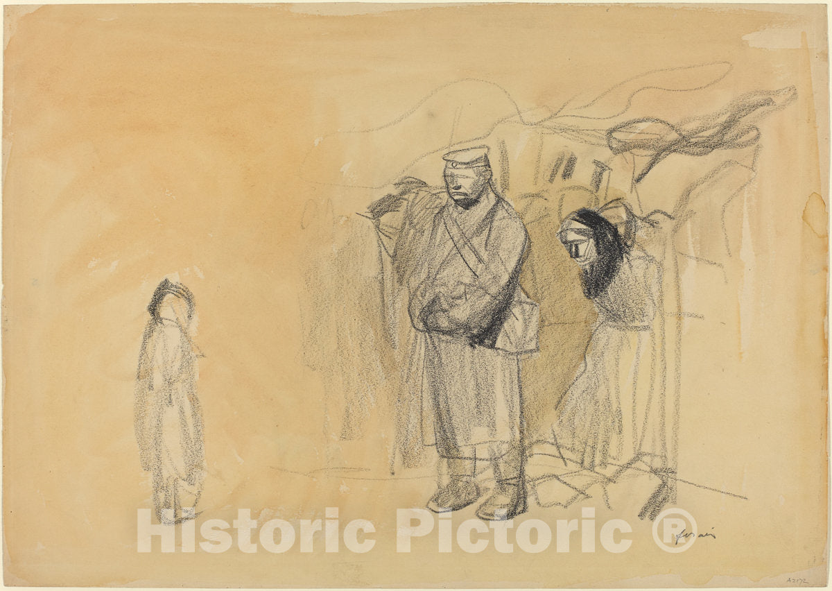 Art Print : Louis Forain, German Soldiers and French Child, c.1917 - Vintage Wall Art