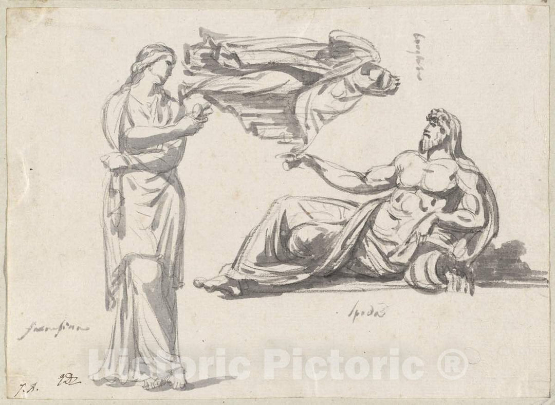 Art Print : Jacques-Louis David, A River God and Two Classical Sculptures, c.1775 - Vintage Wall Art