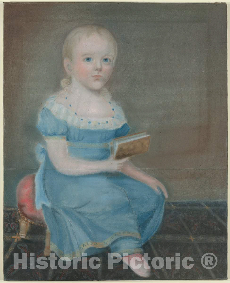 Art Print : B. Doyle, Portrait of a Girl with Blue Eyes and Blue Dress, c. 1820 - Vintage Wall Art