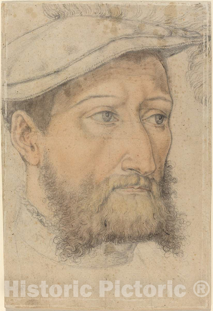 Art Print : Aldegrever, Portrait of a Bearded Man with a Beret, c. 1540 - Vintage Wall Art