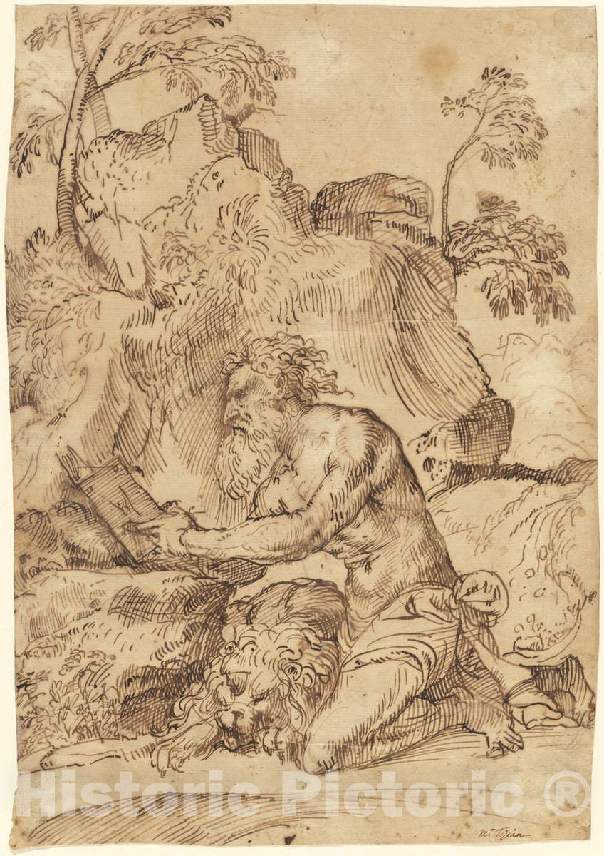 Art Print : Domenico Campagnola, Saint Jerome Reading in a Landscape, c.1525 - Vintage Wall Art