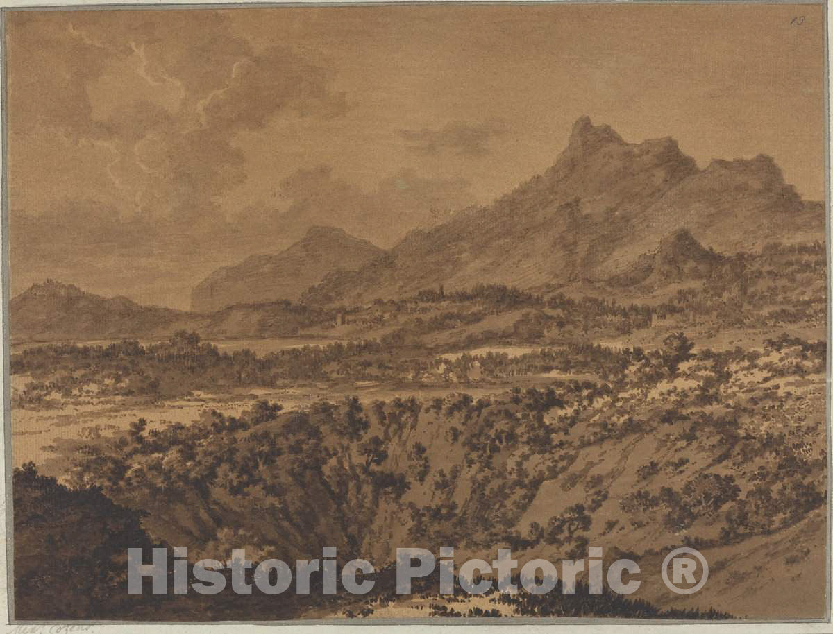 Art Print : Cozens, Mountain Landscape with a Hollow, c. 1770 - Vintage Wall Art