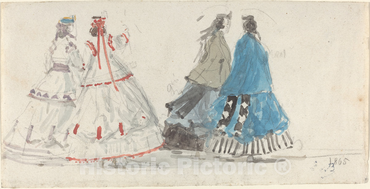 Art Print : EugÃ¨ne Boudin, Four Ladies in Crinolines Walking at Trouville, 1865 - Vintage Wall Art