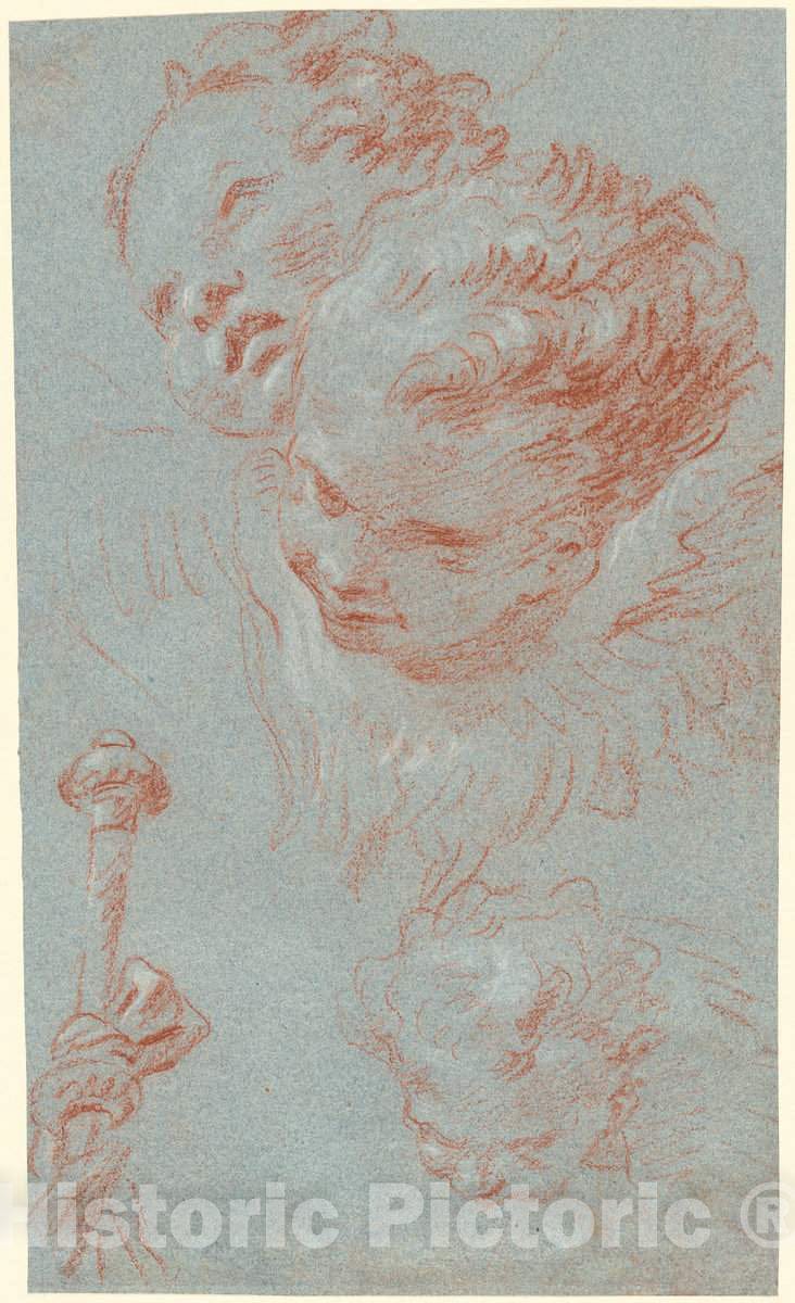 Art Print : Giovanni Battista Tiepolo, Three Cherubs and a Beribboned Staff, c. 1750 - Vintage Wall Art