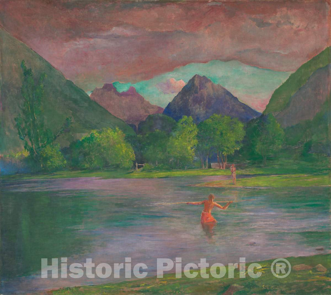 Art Print : John La Farge, The Entrance to The Tautira River, Tahiti. Fisherman Spearing a Fish, c. 1895 - Vintage Wall Art