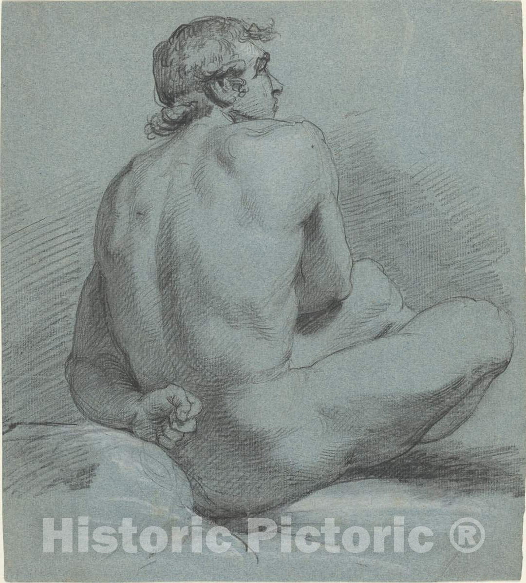 Art Print : Samuel Woodforde, Seated Male Nude, c.1789 - Vintage Wall Art