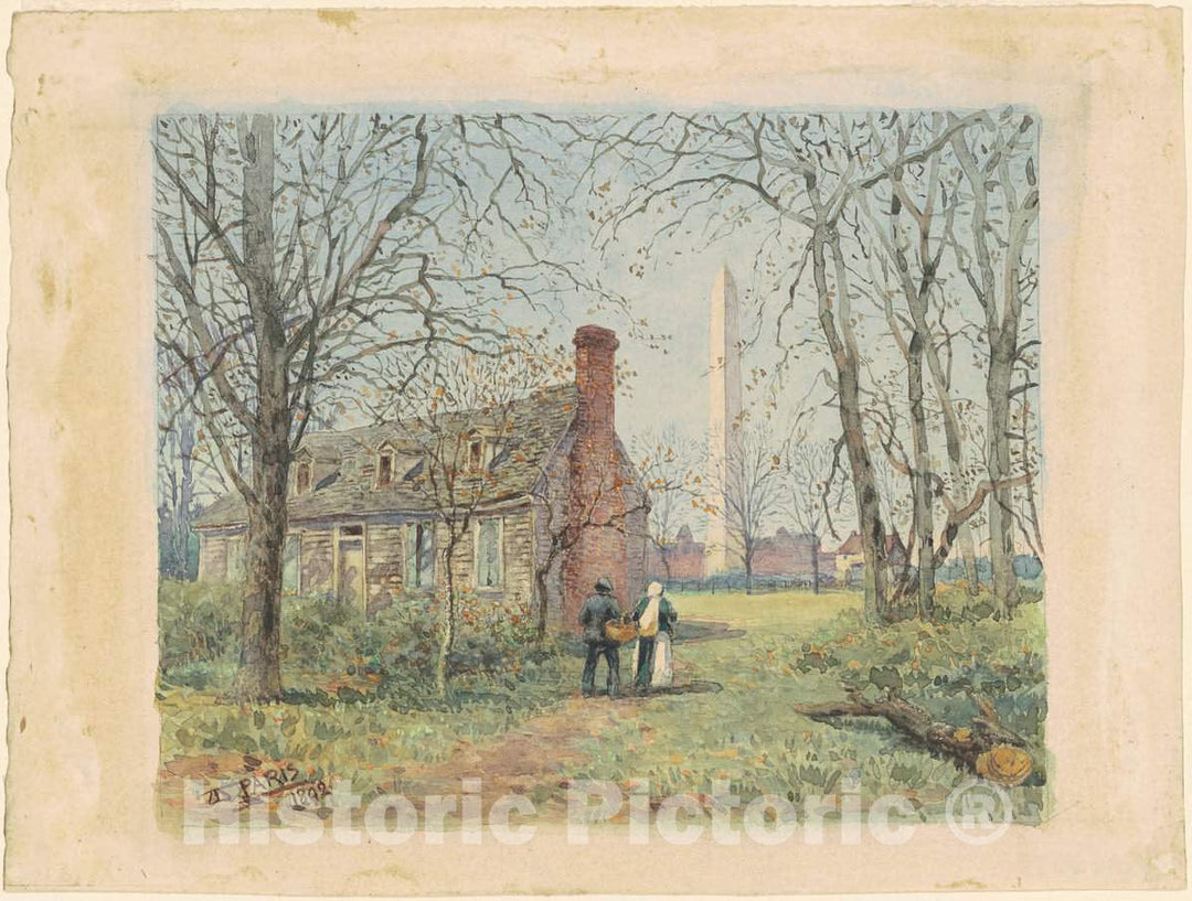 Art Print : Walter Paris, David Burns' Cottage and The Washington Monument, 1892 - Vintage Wall Art