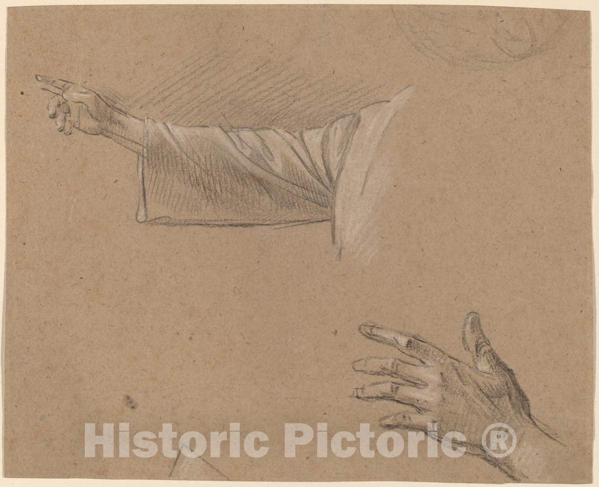 Art Print : Benjamin West, Study of a Right Arm and a Left Hand - Vintage Wall Art