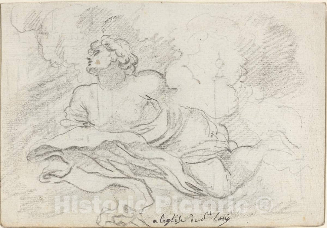 Art Print : Augustin Pajou After Mellin, Angel from The Assumption [Recto], c.1754 - Vintage Wall Art