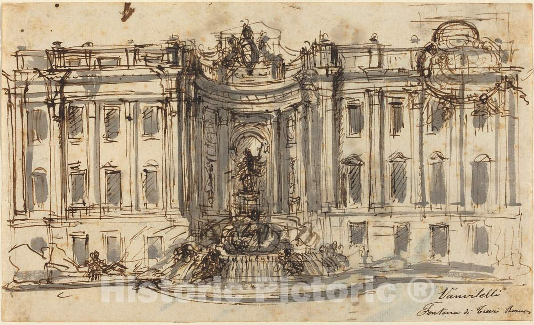 Art Print : Luigi Vanvitelli, Proposal for The Trevi Fountain, c.1731 - Vintage Wall Art