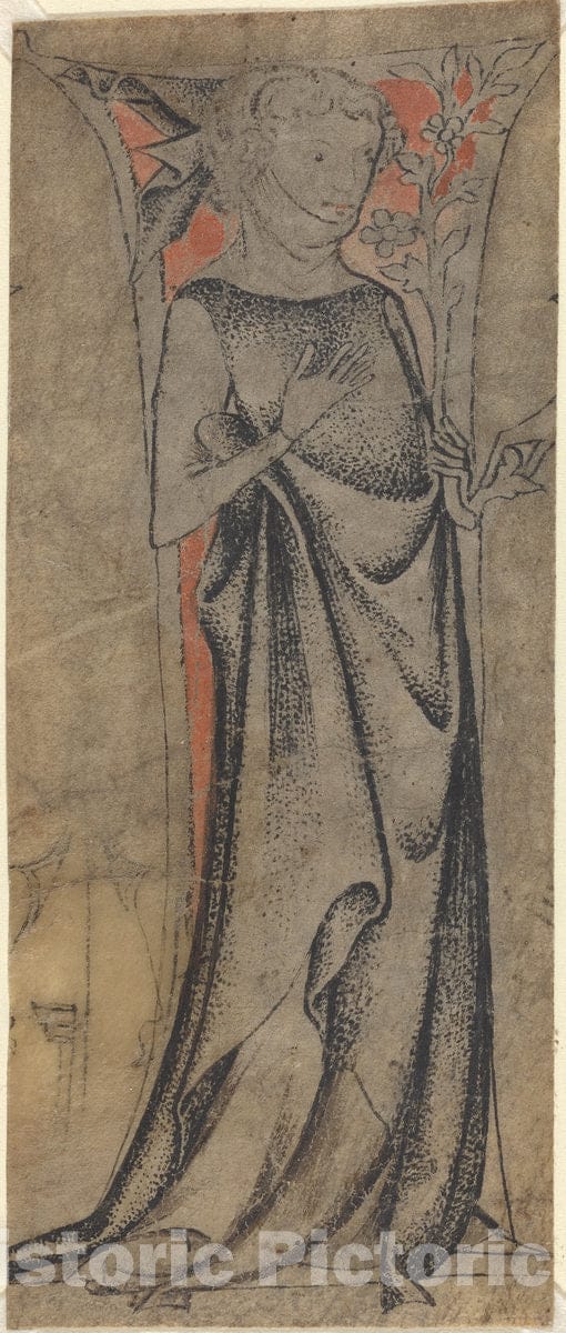 Art Print : Standing Youth with a Branch, c. 1325 - Vintage Wall Art