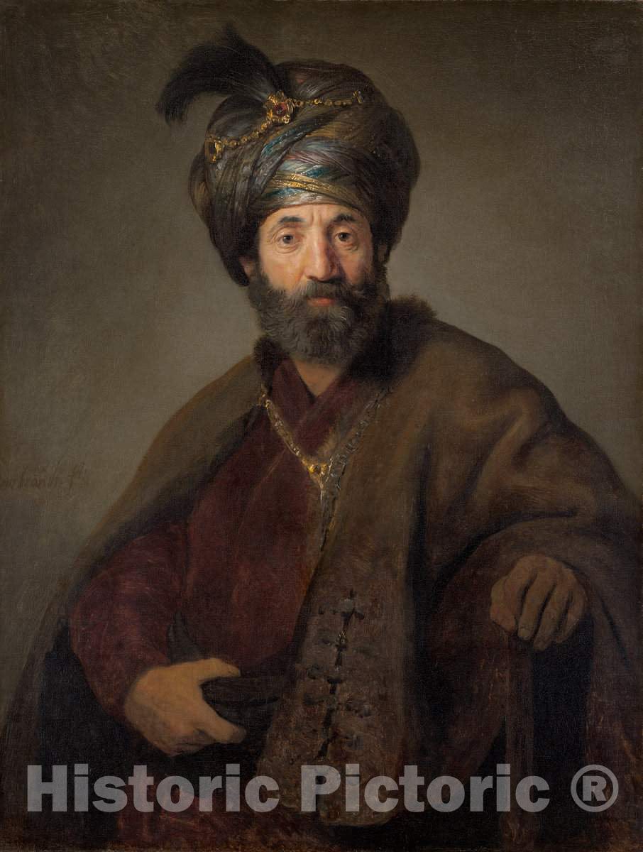 Art Print : Rembrandt, Man in Oriental Costume, c. 1635 - Vintage Wall Art