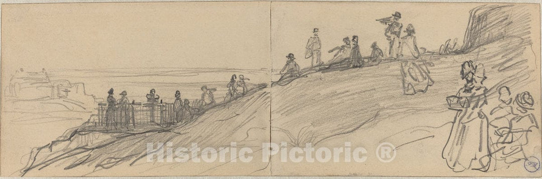 Art Print : FÃ©lix-Hilaire Buhot, Figures on Top of a Hill, Overlooking The Sea - Vintage Wall Art