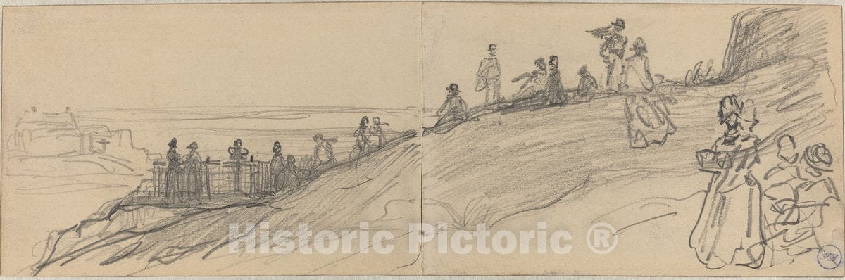 Art Print : FÃ©lix-Hilaire Buhot, Figures on Top of a Hill, Overlooking The Sea - Vintage Wall Art