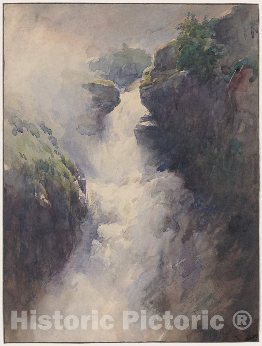 Art Print : Henri-Joseph Harpignies, A Cascade in The Mountains, 1870s - Vintage Wall Art