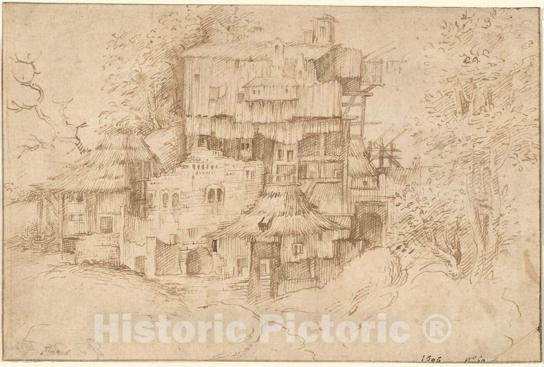 Art Print : Circle of Giorgione, Rustic Houses Built Among Ruins, c.1512 - Vintage Wall Art