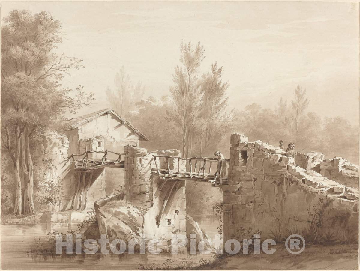 Art Print : Jacques de Boissieu, A Country Road Across an Ancient Bridge - Vintage Wall Art