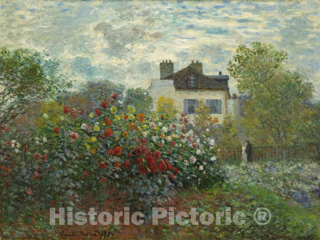 Art Print : Claude Monet, The Artist's Garden in Argenteuil (A Corner of The Garden with Dahlias), 1873 - Vintage Wall Art