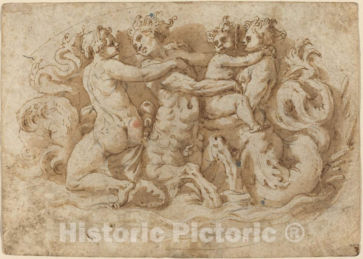 Art Print : Pellegrino Tibaldi, Tritons and Nymphs - Vintage Wall Art