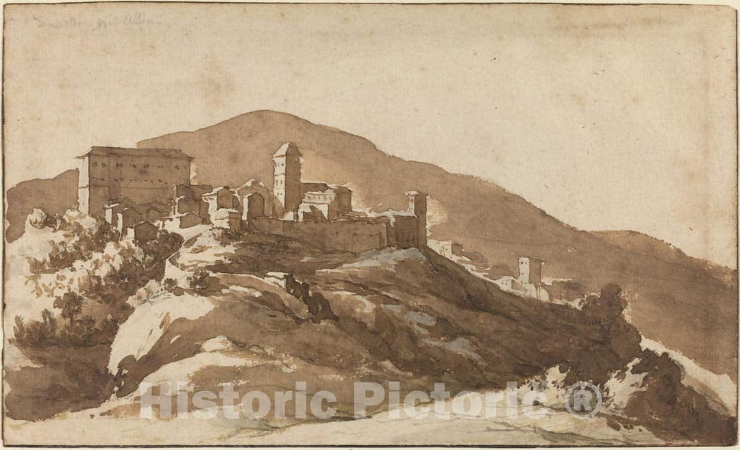 Art Print : Jan de Bisschop, A View of Savelli Near Albano - Vintage Wall Art