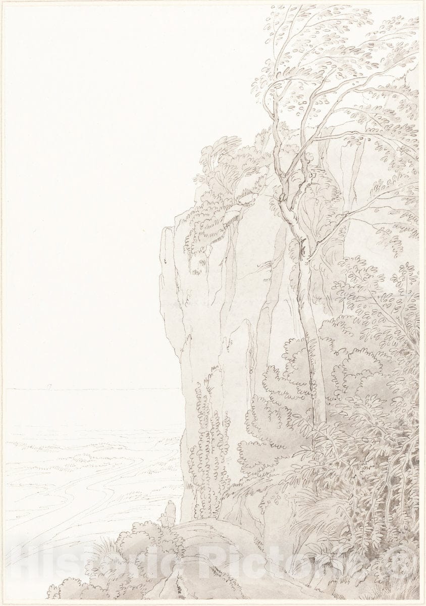 Art Print : John White Abbott, Sheer Cliffs Above a Coastal Road, 1810 - Vintage Wall Art