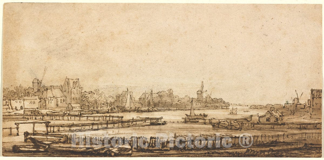 Art Print : Rembrandt, View Over The Amstel from The Rampart, c.1648 - Vintage Wall Art