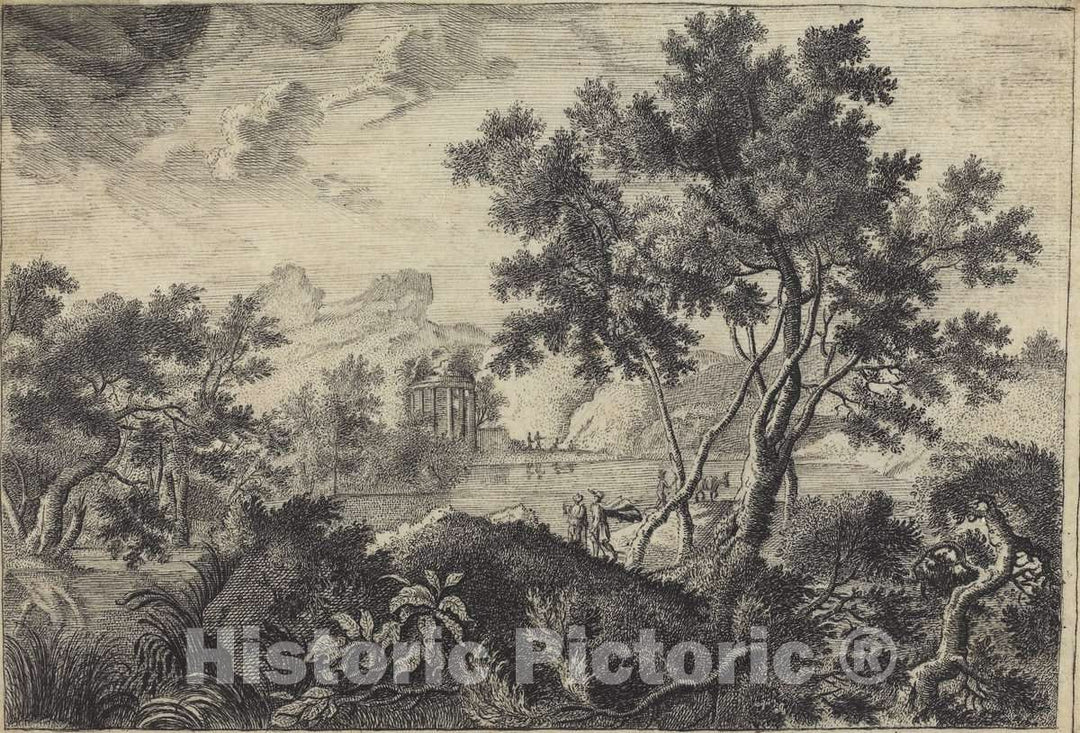 Art Print : FrÃ©dÃ©ric de Moucheron, Classical Landscape with a Tempietto - Vintage Wall Art