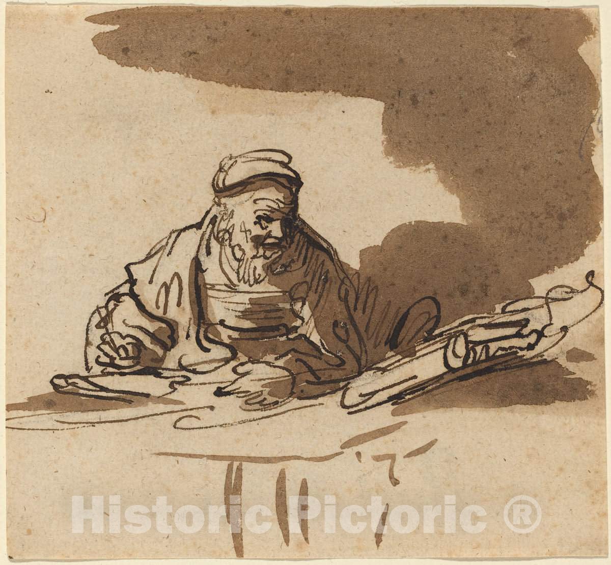 Art Print : Rembrandt, an Old Scholar at His Desk - Vintage Wall Art