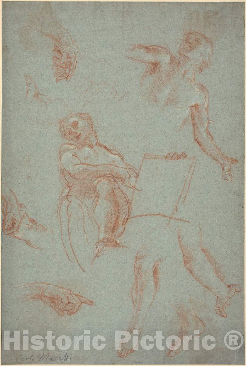 Art Print : Agostino Masucci, Sheet of Studies with Figures, Hands, and Feet - Vintage Wall Art