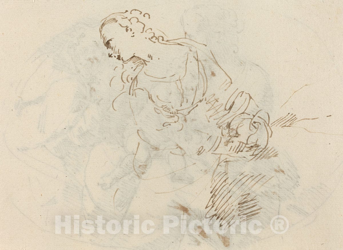 Art Print : Donato Creti, Female Figure (Penitent Magdalene?) [Verso] - Vintage Wall Art